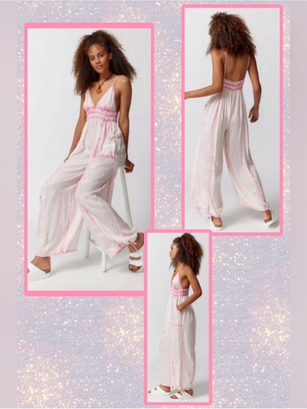 Urban Outfitters White Jumpsuit with Pink Trim Accents